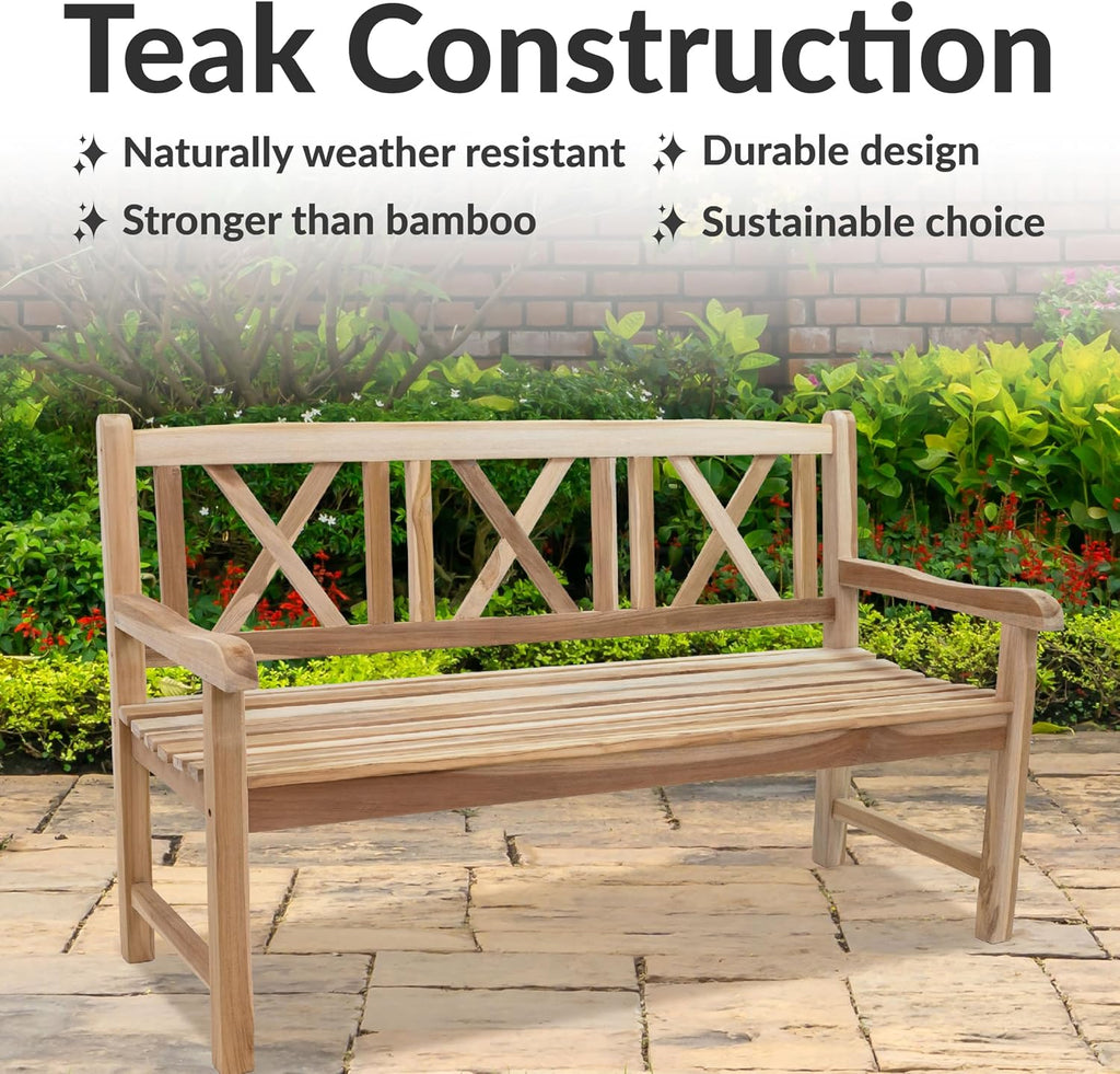 59" Cross-Back Teak Bench