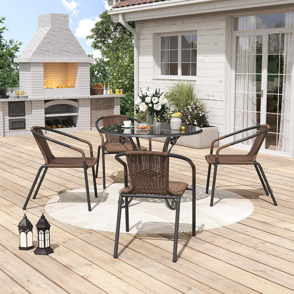 Set of 4 Brown Stackable Rattan Dining Chairs