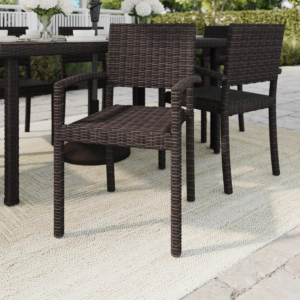 Set of 2 Brown Stackable Patio Armchairs