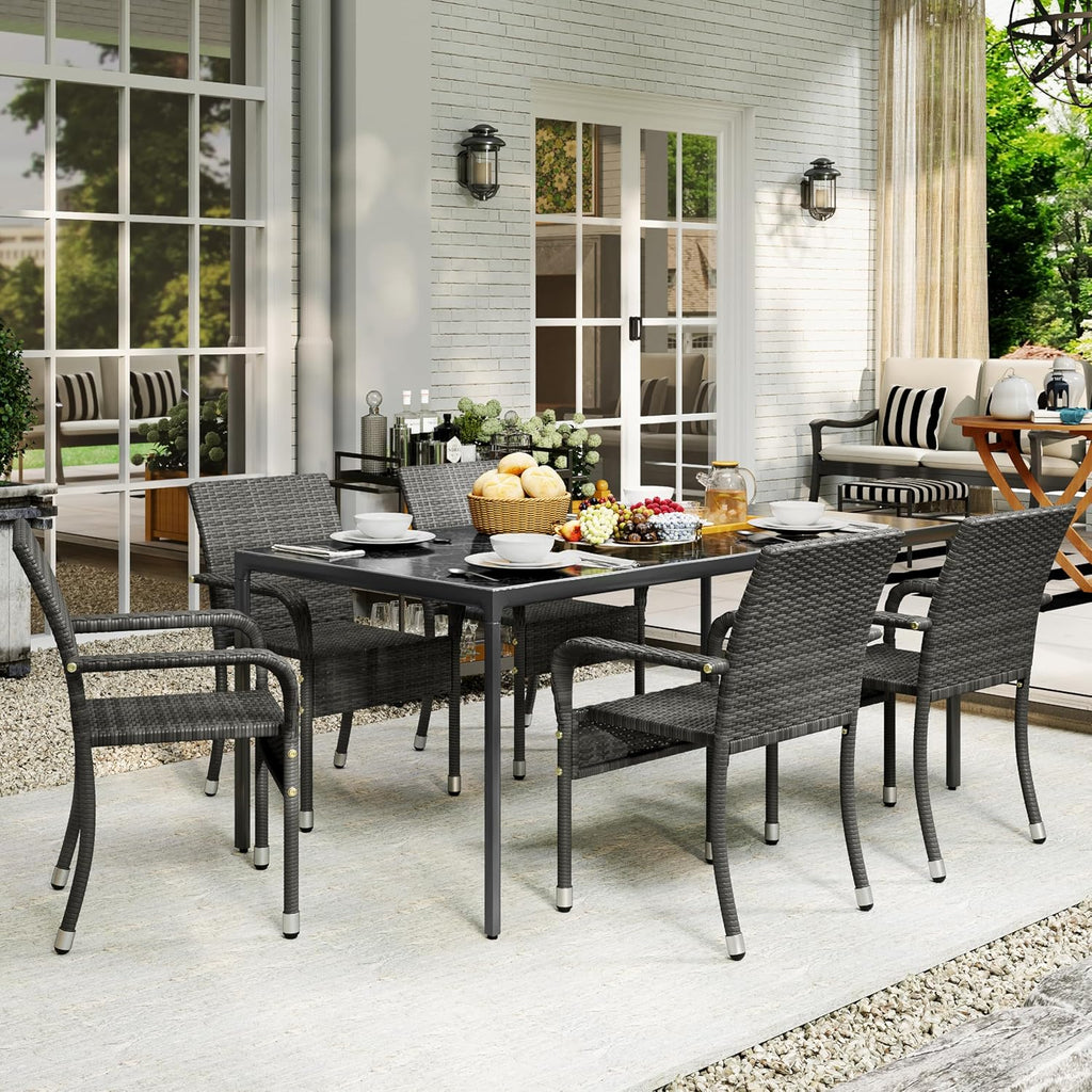 Set of 2 Gray Stackable Rattan Dining Chairs