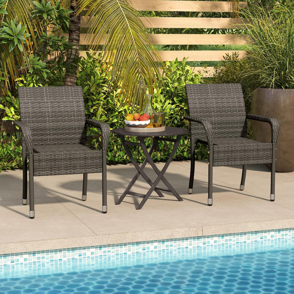 Set of 2 Gray Stackable Rattan Dining Chairs
