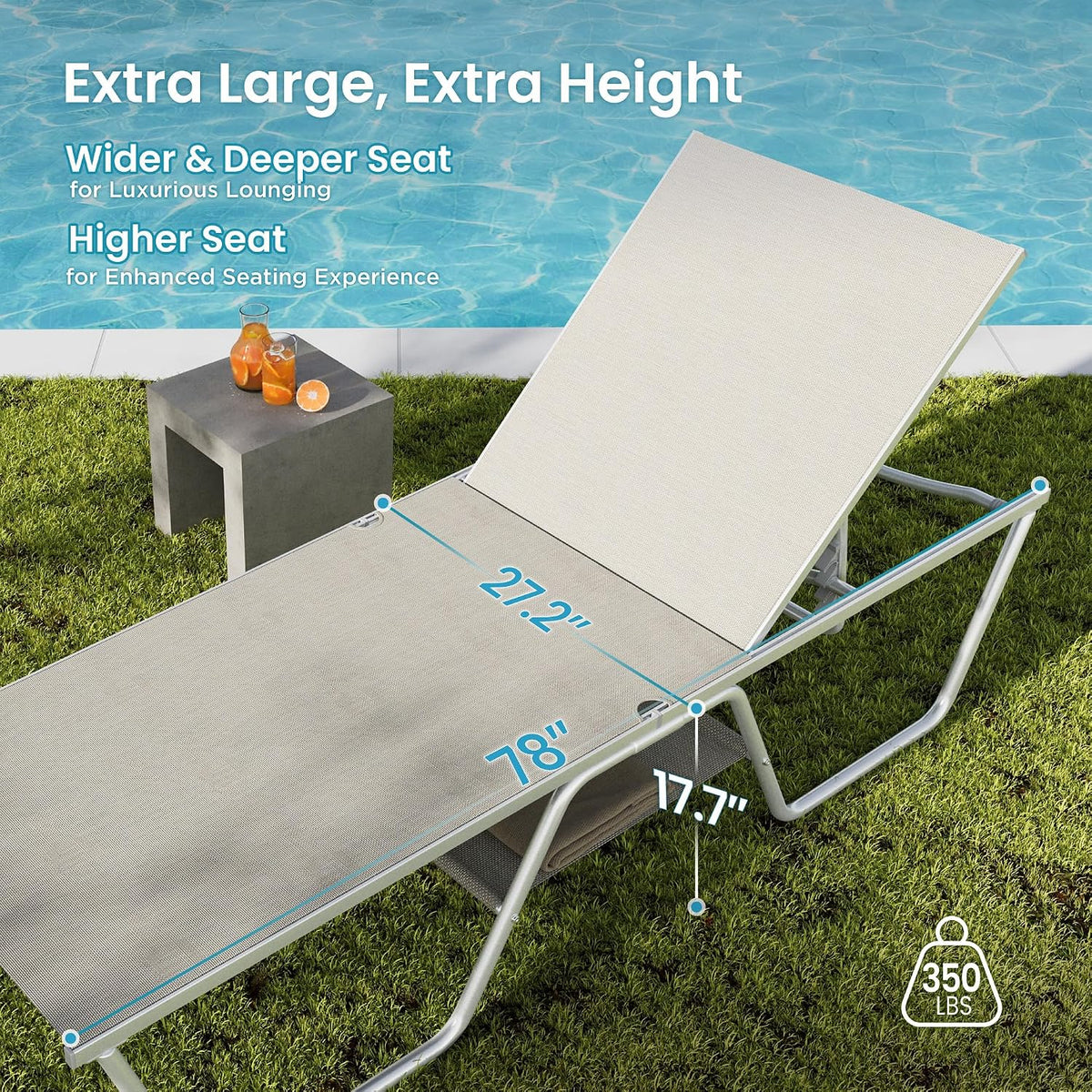 78" Khaki Chaise Lounge