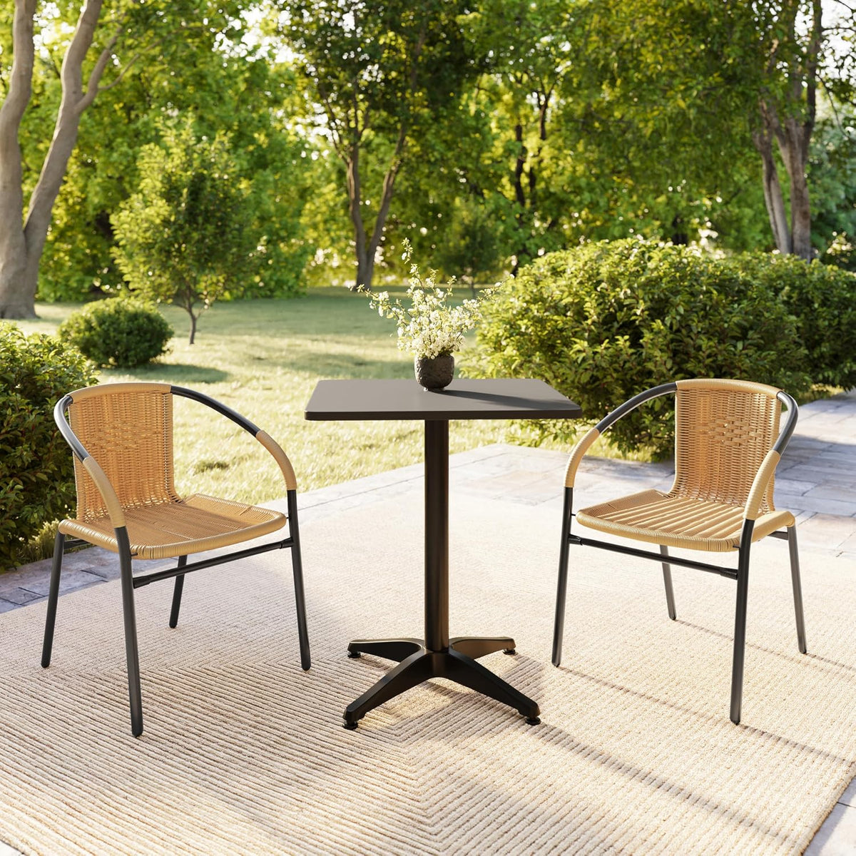 Set of 2 Beige Rattan Stack Chair
