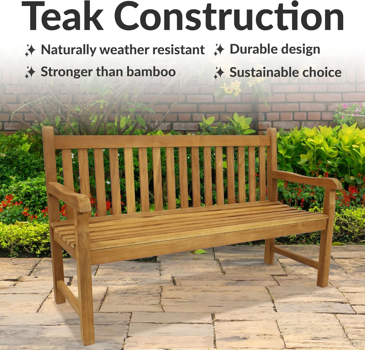 59" Light Brown Teak Bench