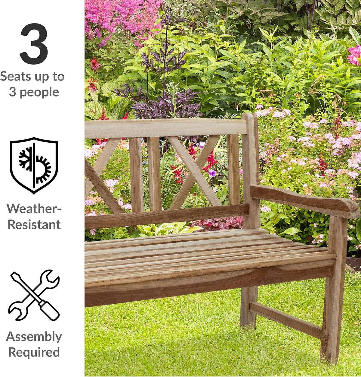 59" Cross-Back Teak Bench
