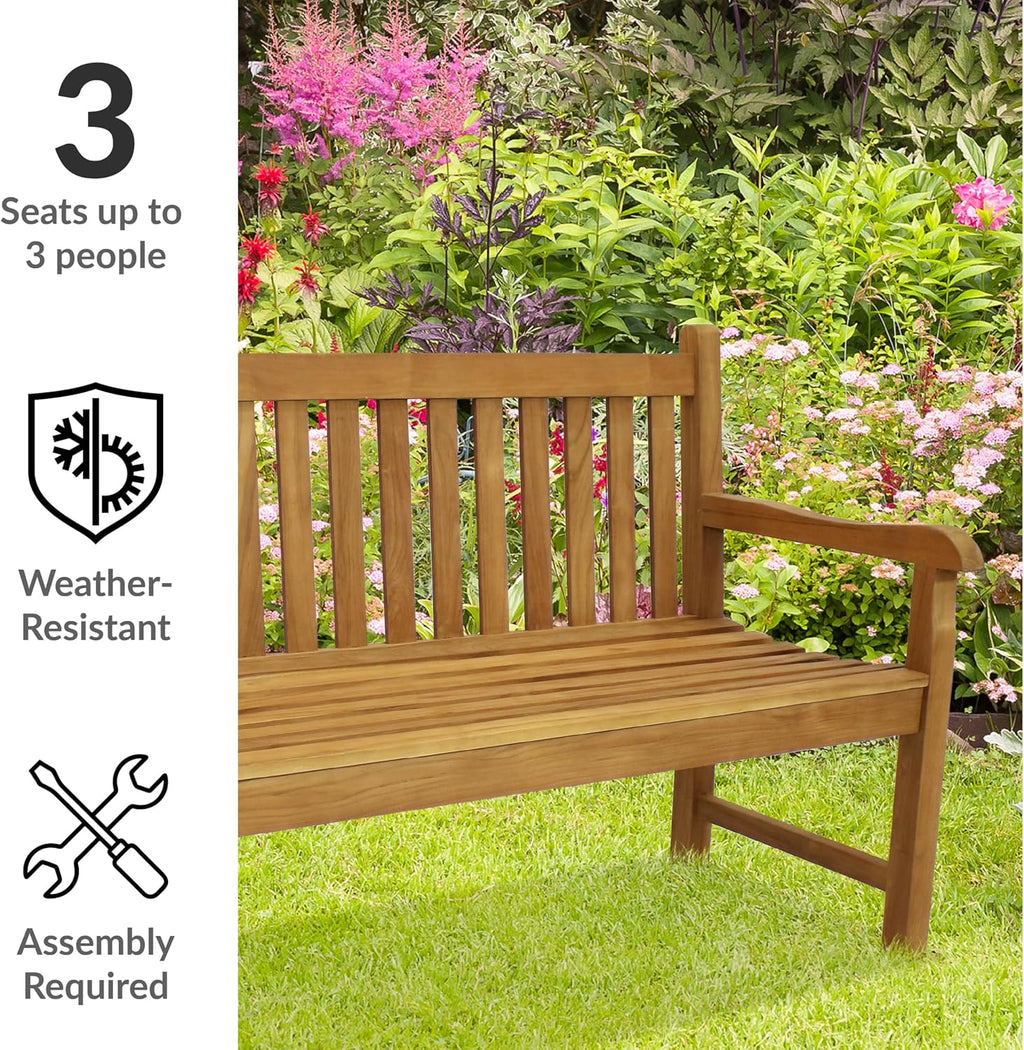 59" Light Brown Teak Bench