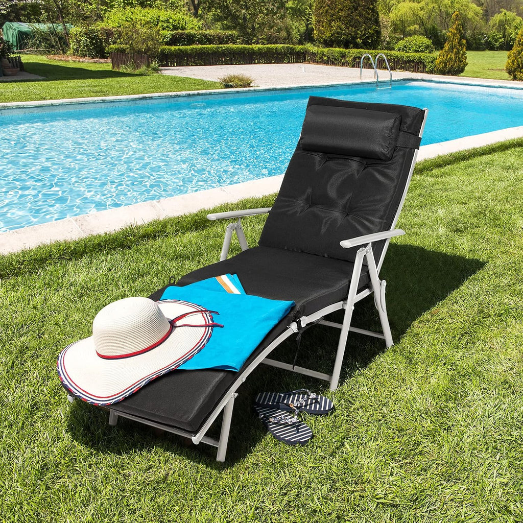 Black Folding Chaise Lounge Chair