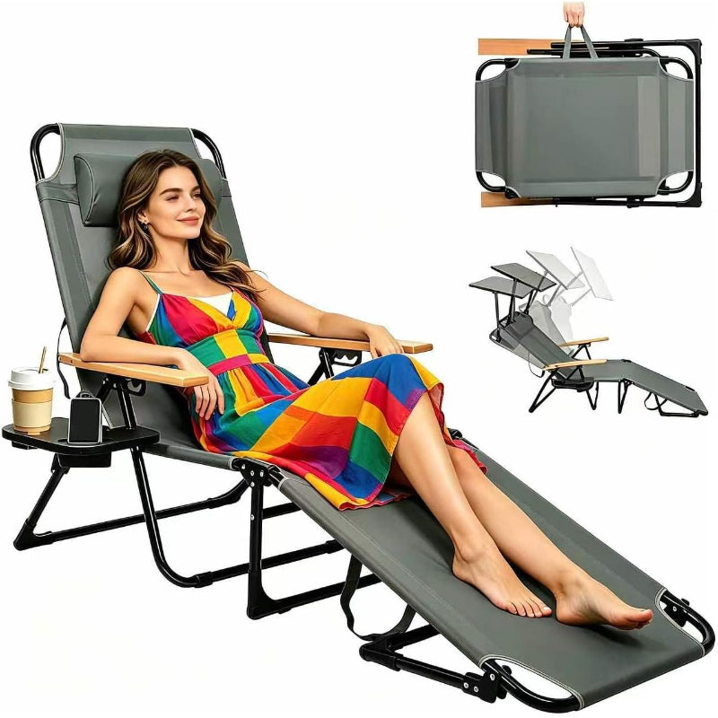 Folding Grey Beach Lounge Chair