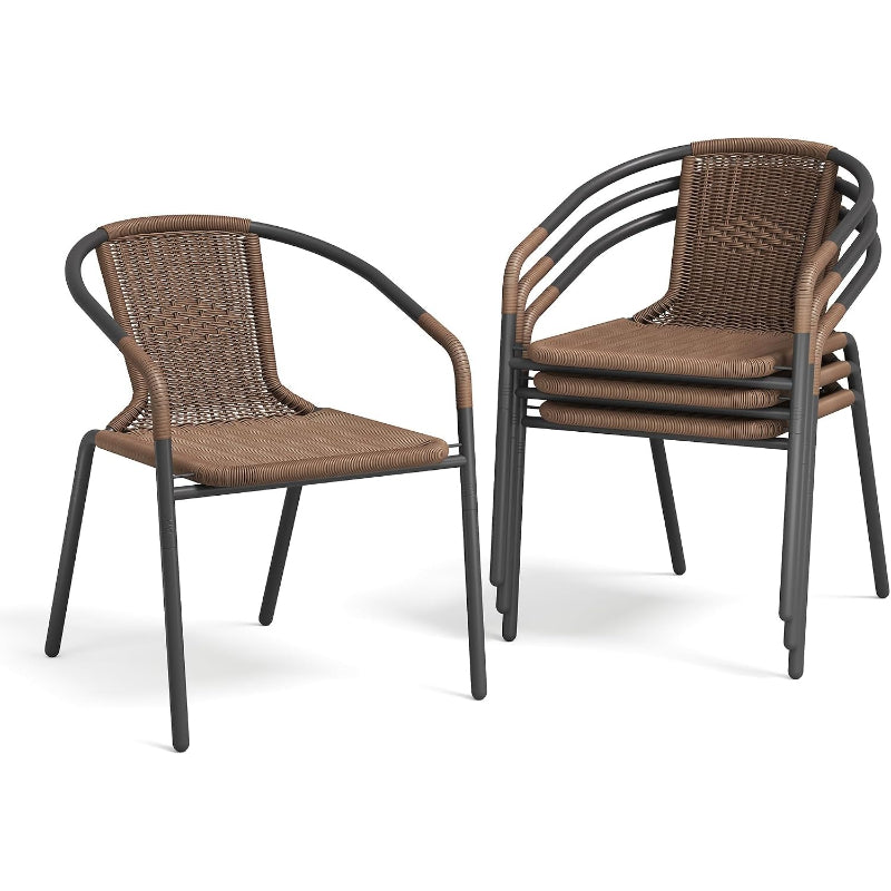 Set of 4 Brown Stackable Rattan Dining Chairs