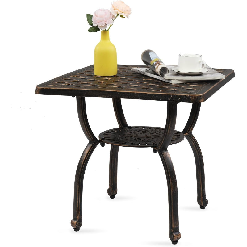 Square Antique Bronze Cast Aluminum Patio Side Table