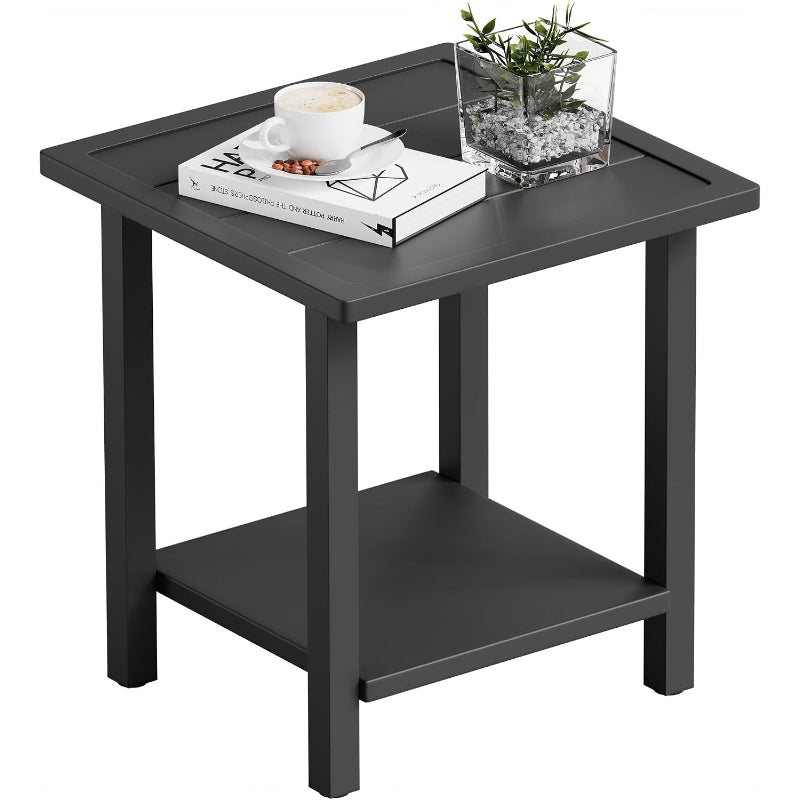 Large Square Black Metal Patio Side Table