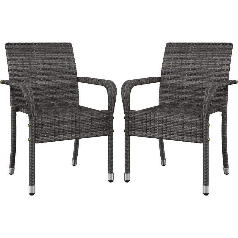 Set of 2 Gray Stackable Rattan Dining Chairs