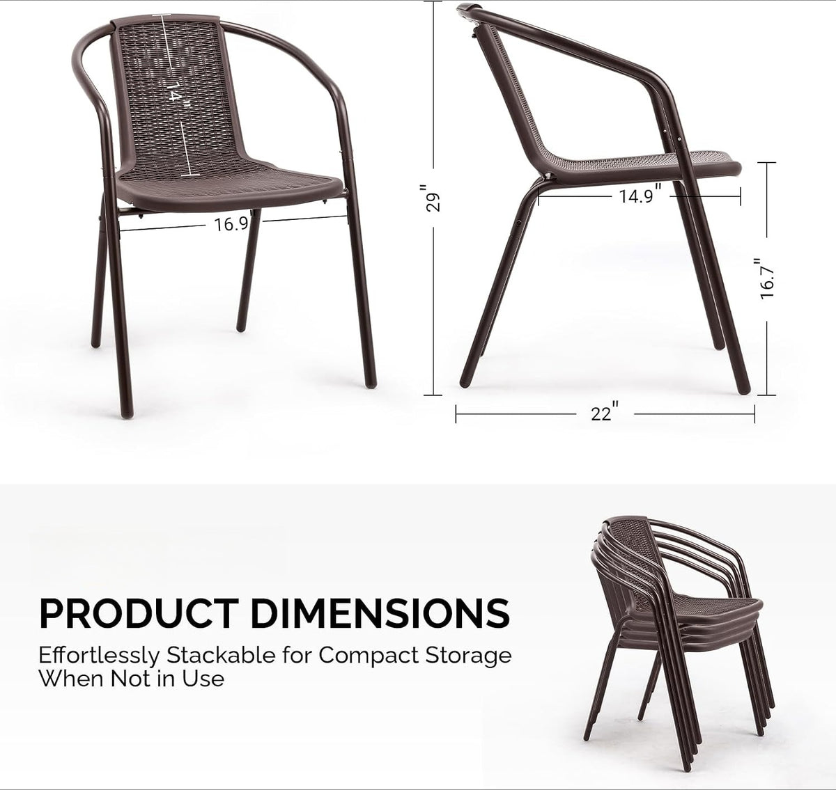 Set of 4 PE Rattan Dining Chairs